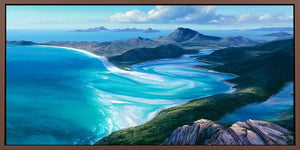 Turquoise bay landscape canvas art for serene coastal bedroom decor.