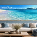 Clear turquoise shoreline canvas art for calm coastal bedroom decor.