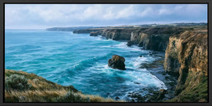 Rugged coastal cliff canvas art for refined modern living room decor.