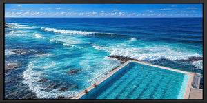 Coastal ocean pool canvas art with blue waves for modern beach house decor.