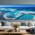 Coastal ocean pool canvas art with blue waves for modern beach house decor.