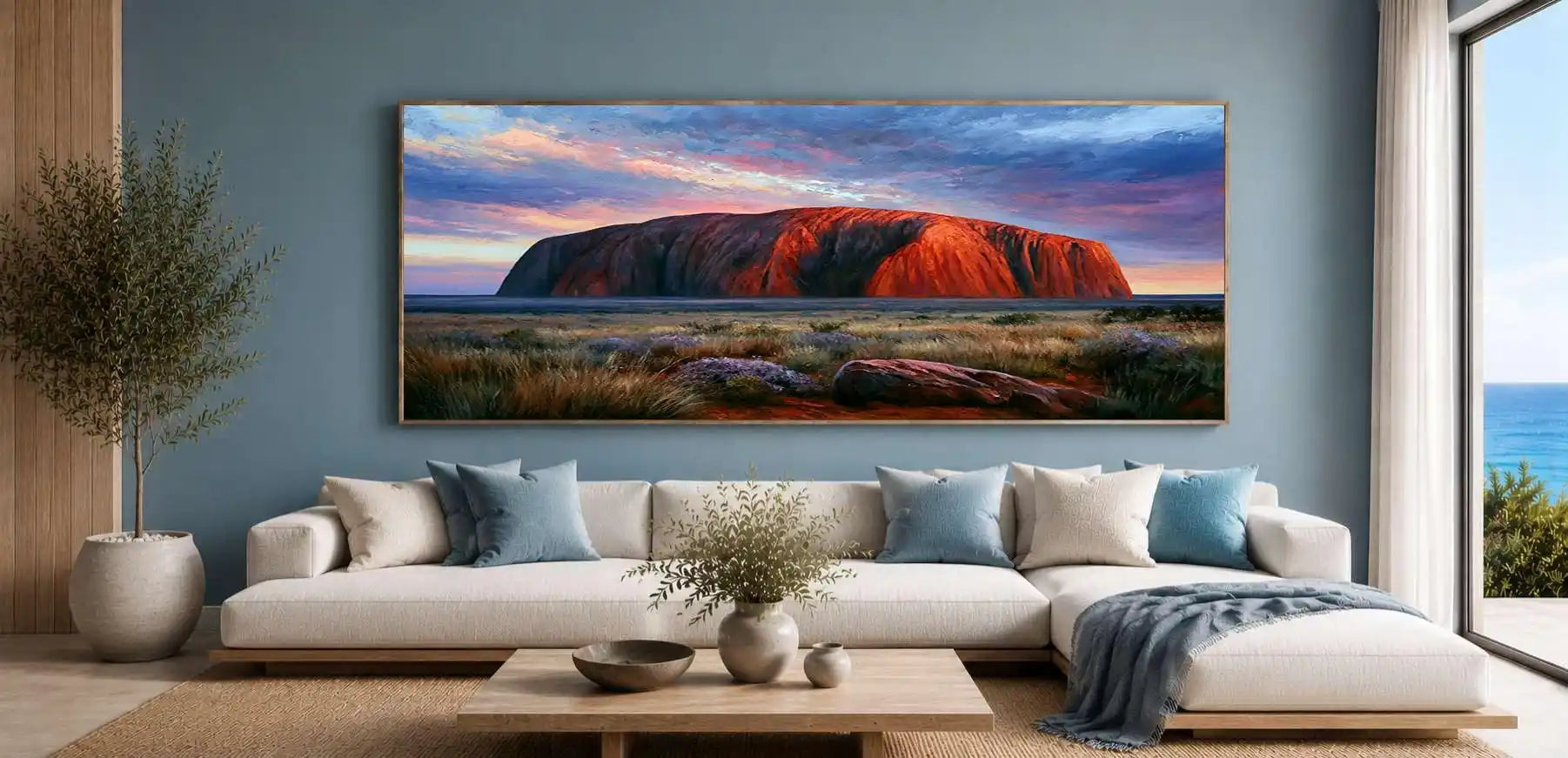 Uluru desert landscape canvas art for warm modern living room decor.