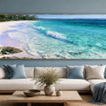 White sand beach canvas art with turquoise water for coastal bedroom decor.