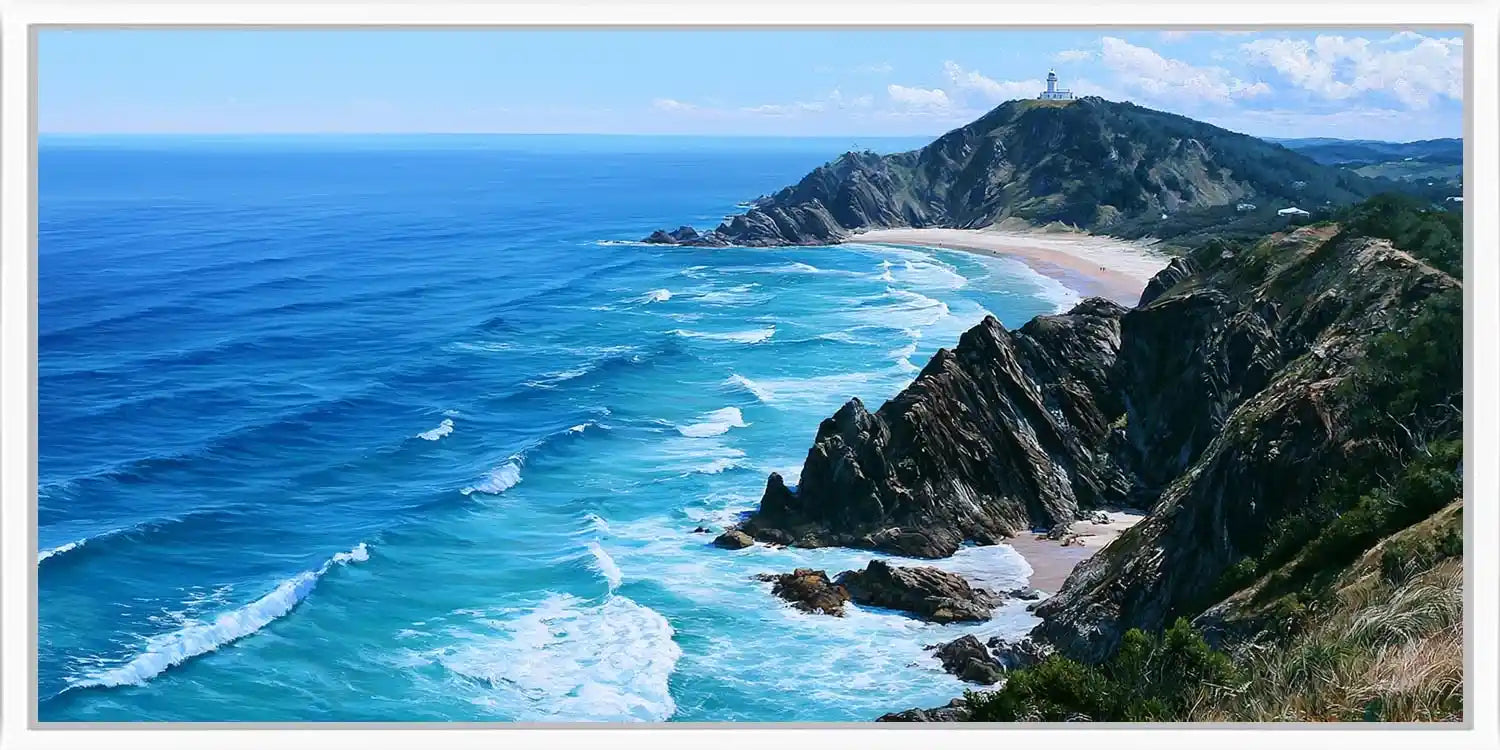 Byron Bay headland canvas art for modern coastal living room decor.