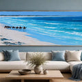 Camel caravan beach canvas art for coastal modern living room decor.