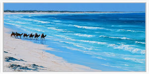 Camel caravan beach canvas art for coastal modern living room decor.