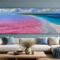Pink lake and turquoise ocean canvas art for colorful modern home decor.
