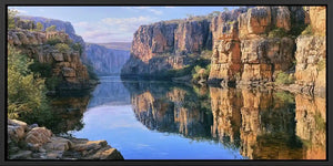 Australian gorge river canvas art for earthy modern living room decor.