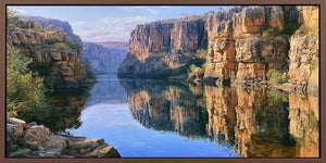 Australian gorge river canvas art for earthy modern living room decor.