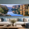 Australian gorge river canvas art for earthy modern living room decor.