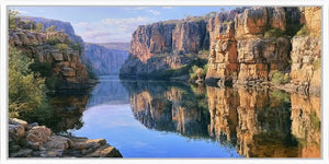 Australian gorge river canvas art for earthy modern living room decor.