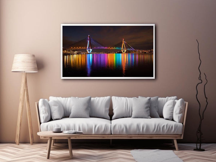 Anzac bridge Syney  illuminated at Night Painting