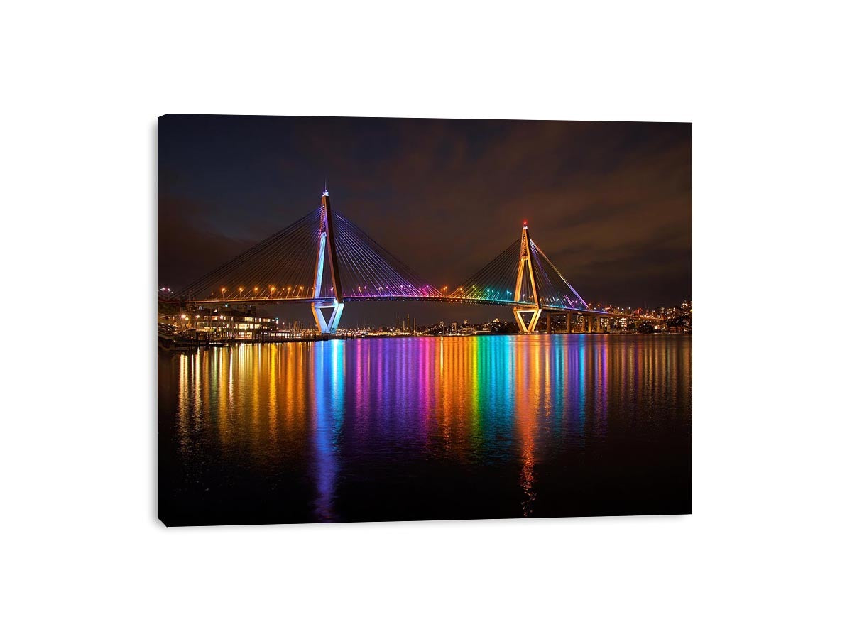 Anzac bridge Syney  illuminated at Night Painting