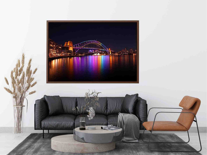 Sydney Harbour Bridge illuminated at Night Painting