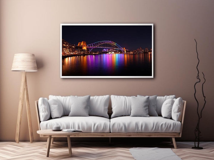 Sydney Harbour Bridge illuminated at Night Painting