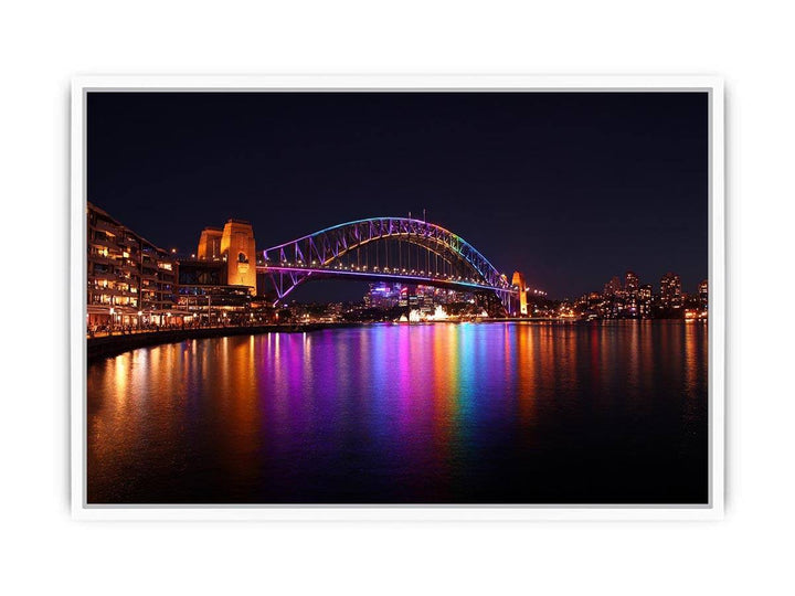 Sydney Harbour Bridge illuminated at Night Framed Print