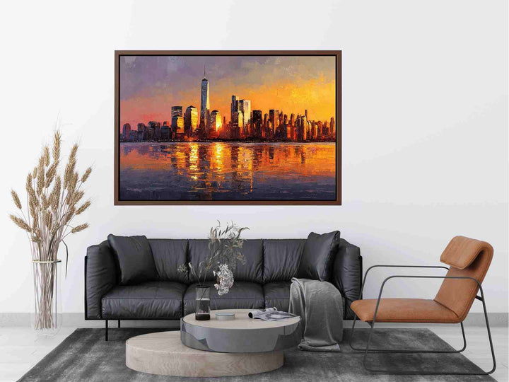 Manhattan Skyline Sunset Painting