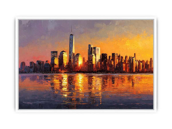 Manhattan Skyline Sunset Framed Print