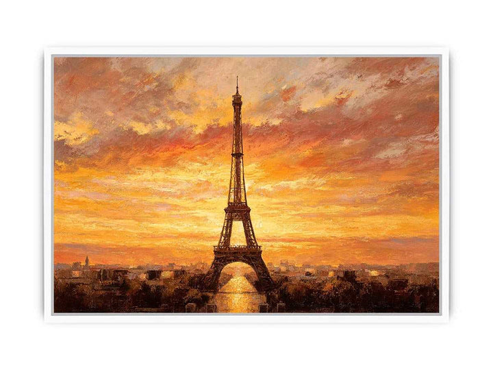 Eiffel Tower Sunset Glow Framed Print
