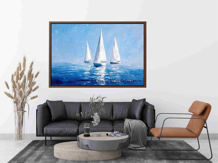 Sailboats in Blue water Painting