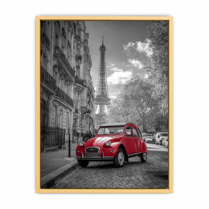 Red Car in Paris Streched canvas