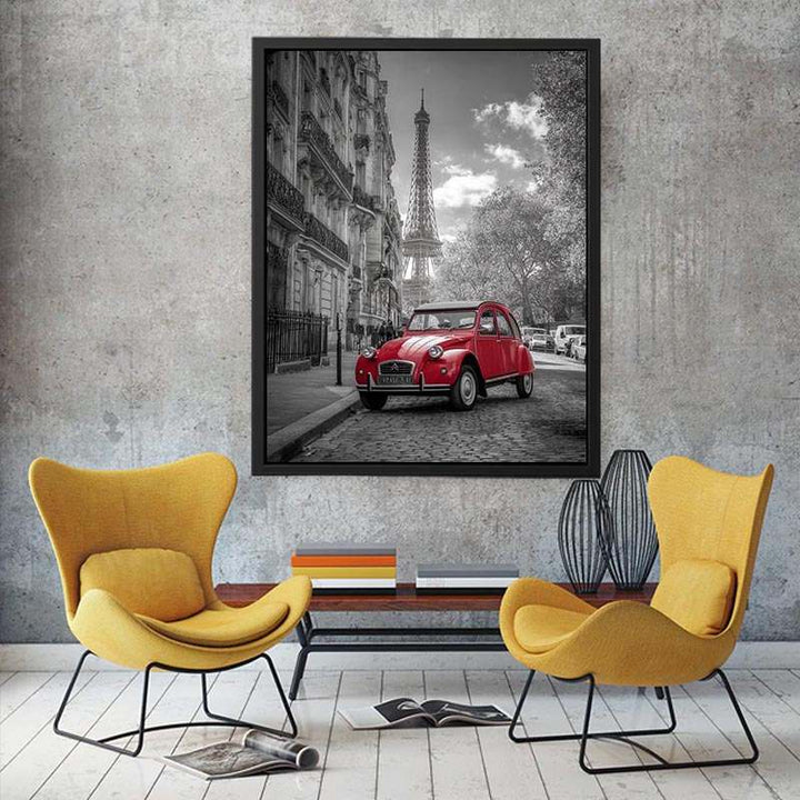 Red Car in Paris Painting