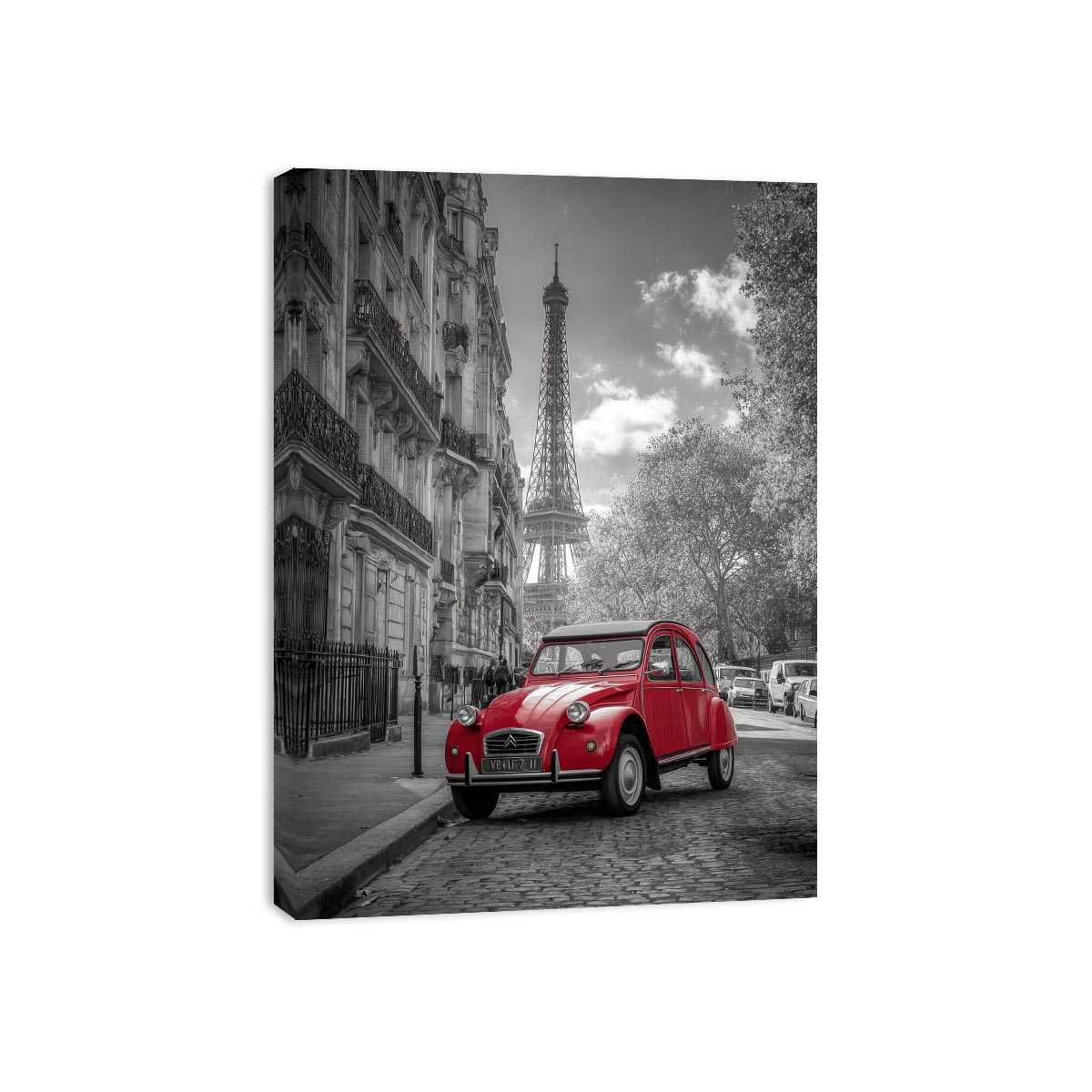 Red Car in Paris Painting