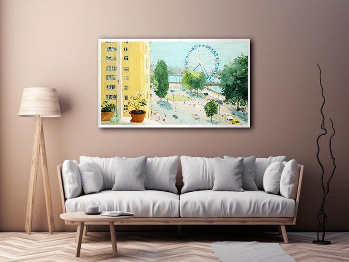 Ferris wheel in Appartment view Canvas Print