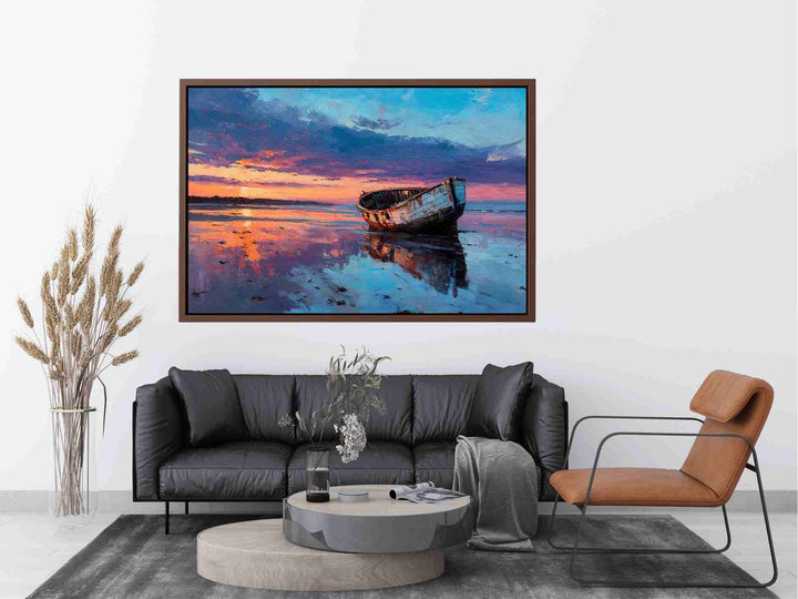 Boat on sunset beach Painting