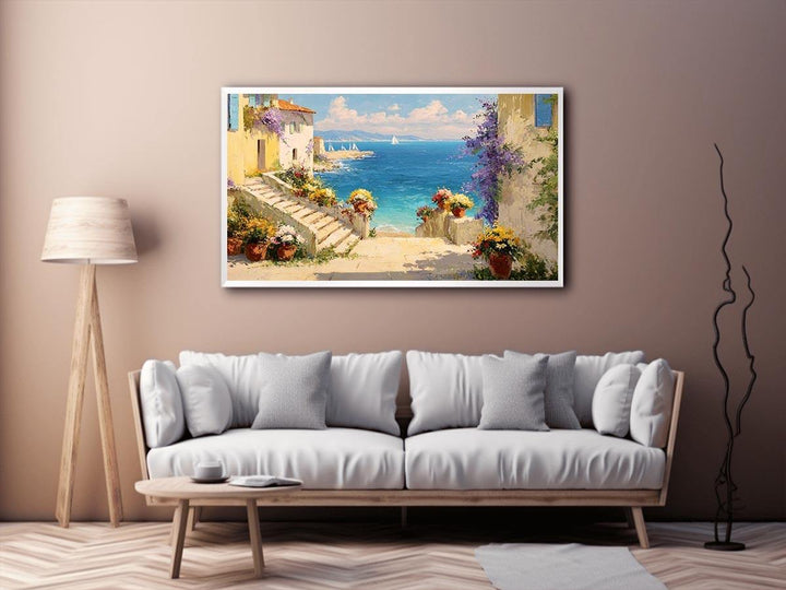 Mediterranean Sea & Flowers Canvas Print