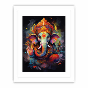 Vibrant Ganesha canvas art with colorful spiritual style for modern living room decor.