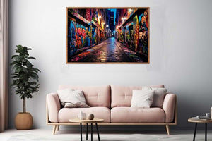 Colorful graffiti laneway canvas art for modern home office decor.