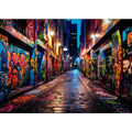 Colorful graffiti laneway canvas art for modern home office decor.