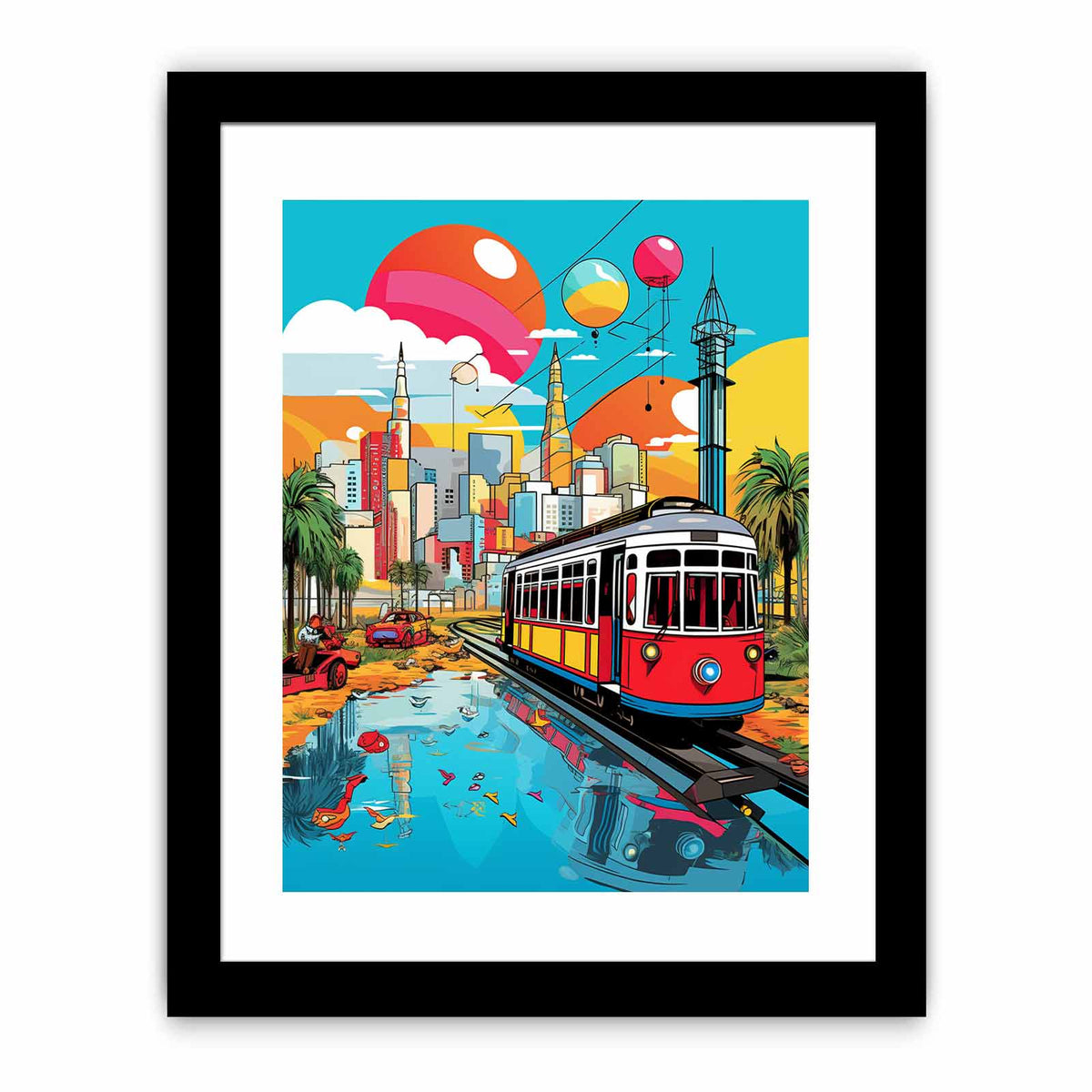 Bold Dubai tram pop art canvas for modern apartment wall decor.