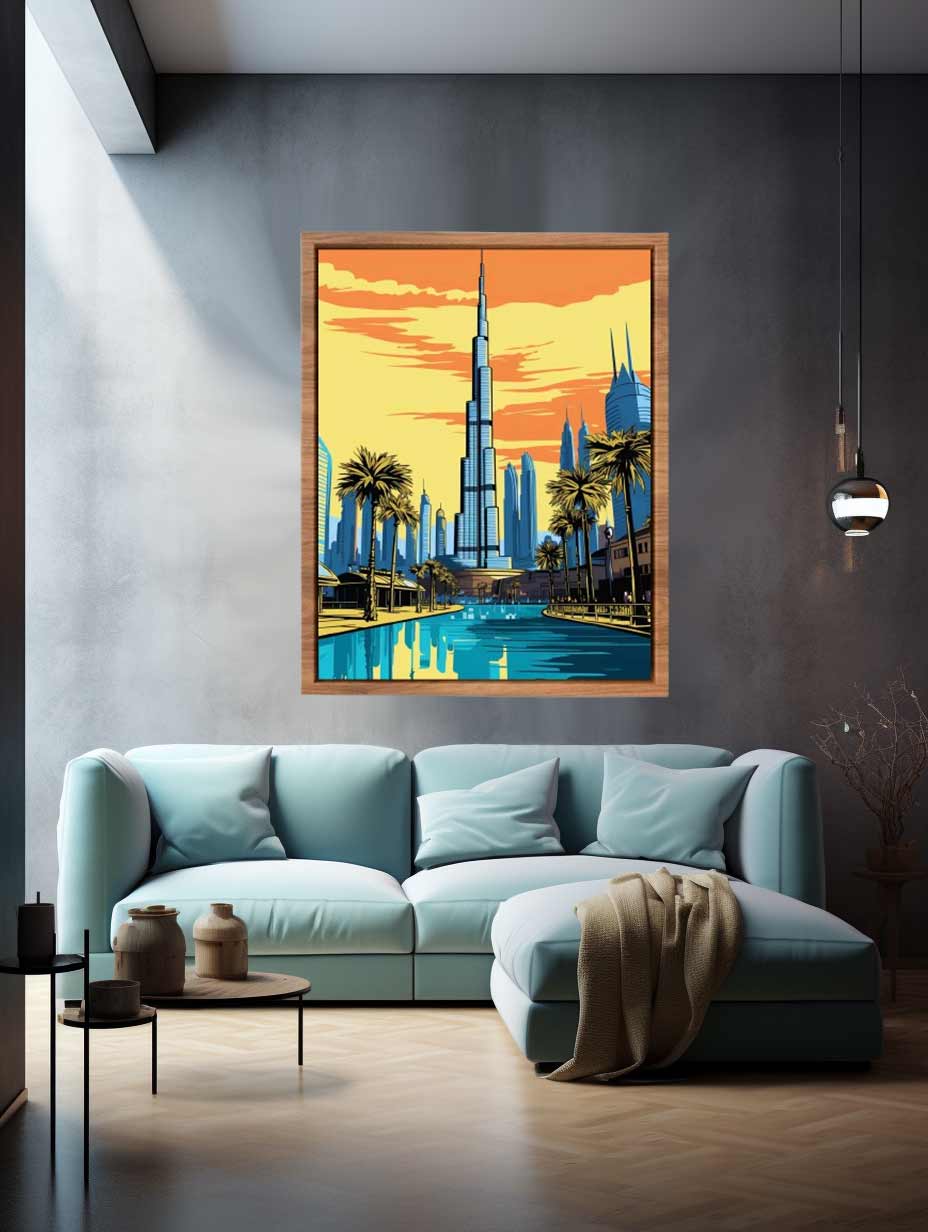 Golden Dubai Burj Khalifa canvas art for luxury office decor.