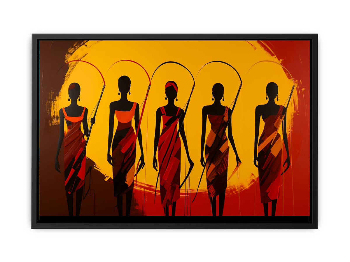 African women figurative canvas art in red and gold for bold living room decor.