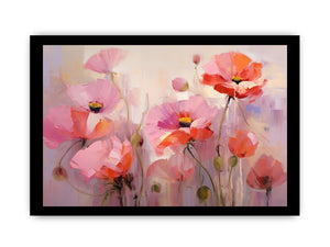 Soft pink and coral poppy flower painting for elegant bedroom and living room wall decor.
