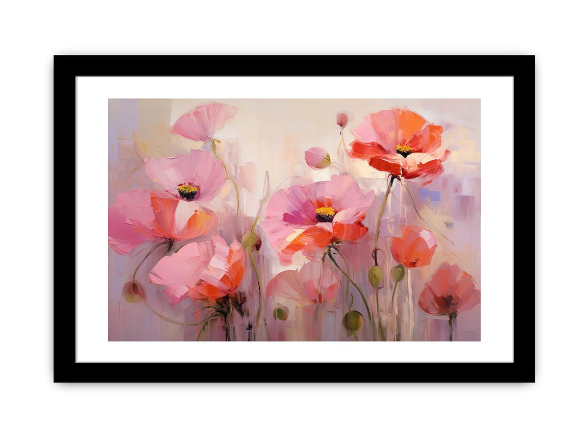 Soft pink and coral poppy flower painting for elegant bedroom and living room wall decor.