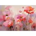Soft pink and coral poppy flower painting for elegant bedroom and living room wall decor.