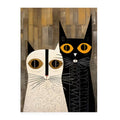 Abstract black and white cat canvas art with gold eyes for stylish bedroom decor.
