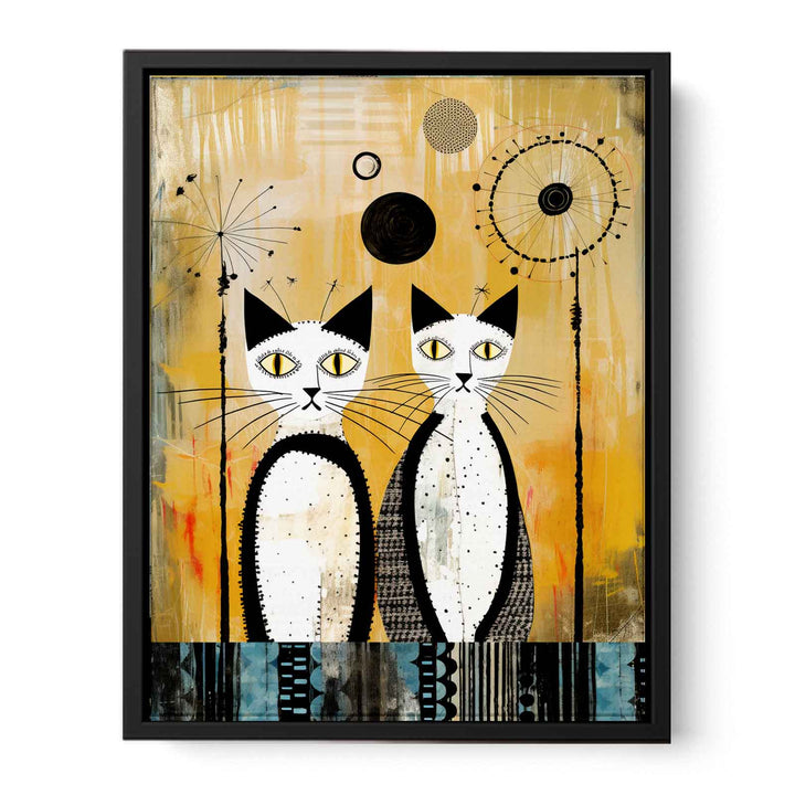 Whimsical Abastract Vintage Cat   canvas Print