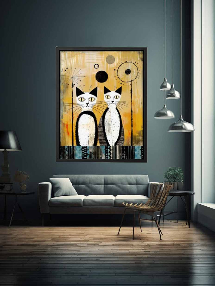 Whimsical Abastract Vintage Cat  Art Print