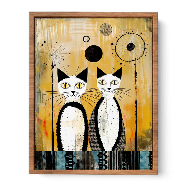 Whimsical Abastract Vintage Cat   Painting
