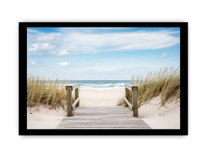 Coastal beach path canvas art with ocean dunes for calm modern living room decor.