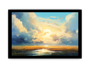 Abstract sunrise cloud landscape canvas art for peaceful modern living room decor.