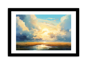 Abstract sunrise cloud landscape canvas art for peaceful modern living room decor.