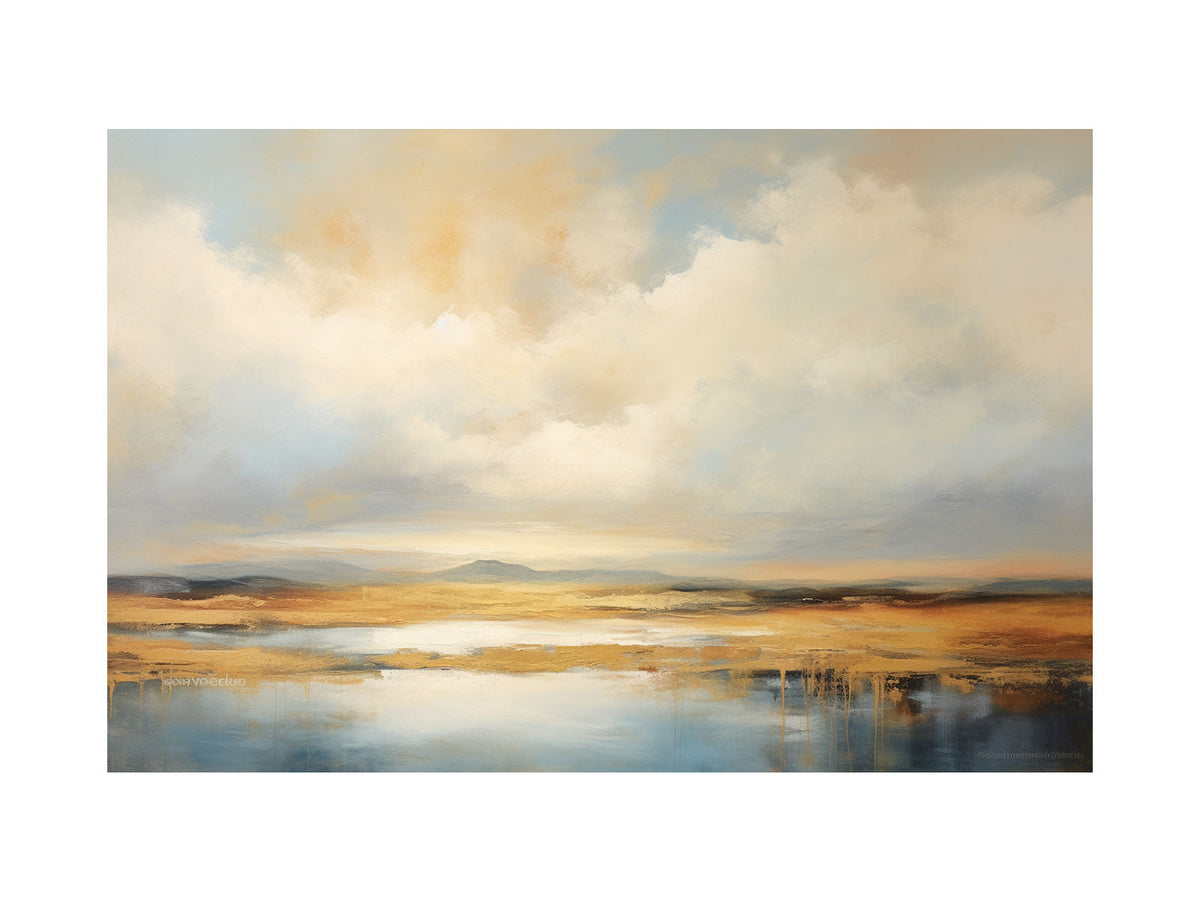 Soft abstract cloud landscape canvas art for airy modern living room decor.