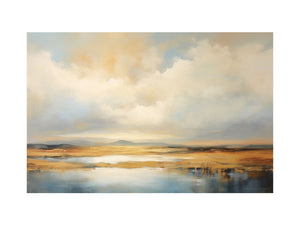 Soft abstract cloud landscape canvas art for airy modern living room decor.