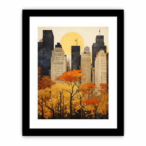 Autumn New York city canvas art with golden trees and skyline for elegant wall decor.