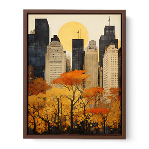 Autumn New York city canvas art with golden trees and skyline for elegant wall decor.